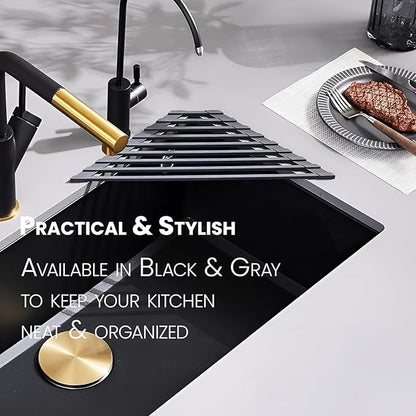 Mistifi Full Silicone-Coated Triangle Roll-Up Dish Drying Rack with Steel Core for Sink Corners – Multipurpose Over-The-Sink Kitchen Drainer & Space-Saving Organizer (Gray)