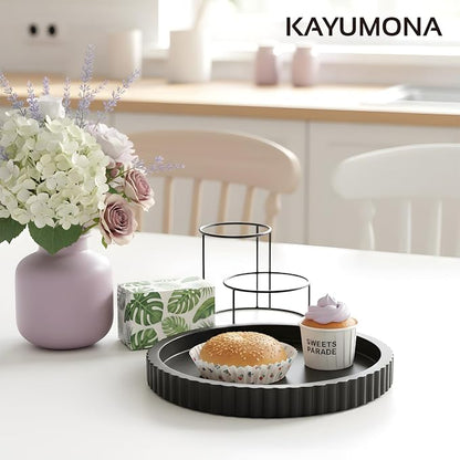 Modern Decorative Tray for Coffee Table, 11" Wooden Black Round Small Decor Tray for Candle, Perfume, Vanity, Kitchen Island Counter & Table Centerpiece