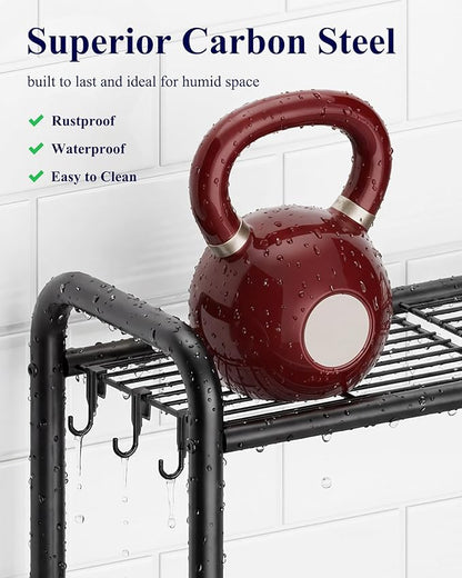 Kitsure Over Toilet Storage Rack - Metal Over Toilet Bathroom Organizer Shelf, Over the Toilet Storage Cabinet with Paper Holder and Hooks, Bathroom Cabinet for Laundry, Black, 3 Tiers (63.2" H)