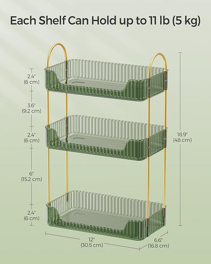 SONGMICS Makeup Organizer, 3-Tier Skincare Organizer Countertop, Customizable, 2 Types of Accessories, Jewelry Holder, for Vanity, Bedroom, Bathroom, Pale Green UJKA013C01