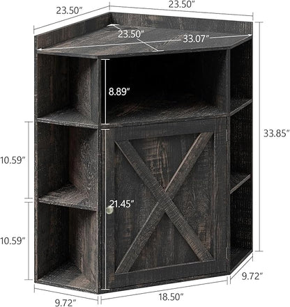 Vabches Corner Cabinet, Corner Storage Shelf with USB Ports and Outlets Industrial Organizer for Small Space Wooden 6-Cubby Bookshelf for Study, Playroom, Living Room (Dark Rustic Oak)