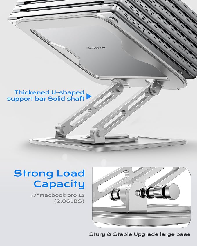 LOXP Adjustable Laptop Stand, Computer Stand with 360 Rotating Base, Ergonomic Laptop Riser Mount for Desk Foldable Protable Computer Desk Fits with MacBook Pro Air (10-16") - White