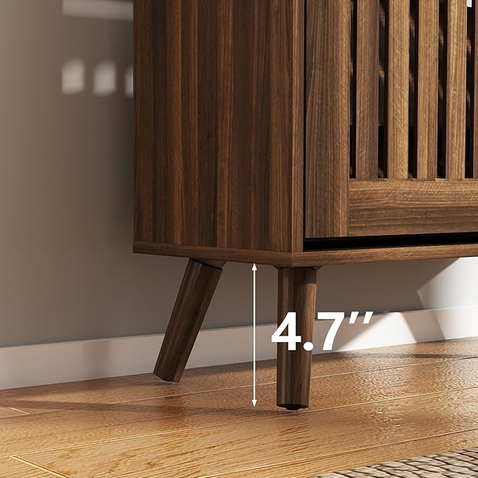 Vibe & Dine Shoe Cabinet with 2 Flip Drawers, Walnut Shoe Storage Cabinet for Entryway Slim, Free Standing Shoe Rack Organizer with Hollowed Doors for Hallway, Bedroom
