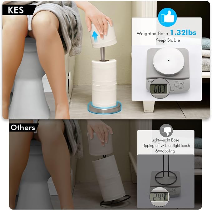 KES Toilet Paper Storage Stand, Freestanding Bathroom Toilet Paper Holder Storage for 3 Rolls SUS304 Stainless Steel Brushed Nickel, BPS201S39-2
