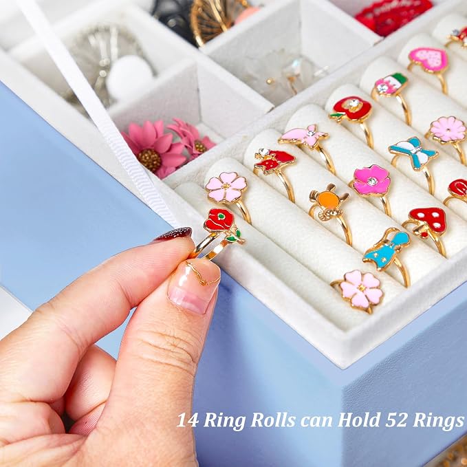 QBestry Earrings Jewelry Box for Girls, 5 Layers Jewelry Organizer with Earring Holder Organizer for Girls Earring Organizer Jewelry Boxes for Women Earrings and Necklaces Jewelry Box Organizer Blue
