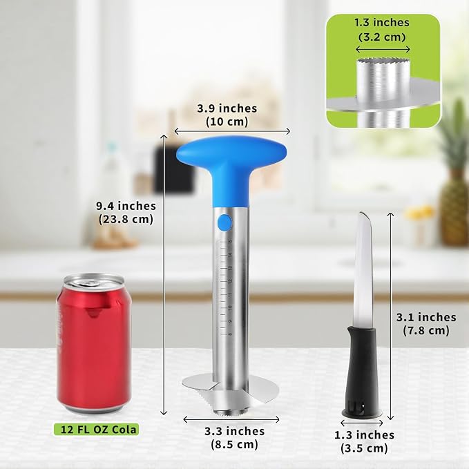 YYP Pineapple Corer and Slicer with Measurement Marks – Stainless Steel Pineapple Cutter for Perfect Pineapple Rings & Effortless Cutting (Blue)