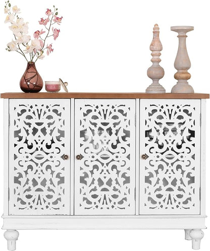 PHI VILLA White Accent Cabinet with Doors, Farmhouse Credenza Cabinets for Living Room, Sideboard Buffet Cabinet with Storage