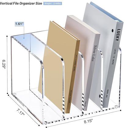 YUXUN Acrylic Magazine Holder,Clear Desk Organizer File Sorter for Notebook,Paper,Envelope,Magazine, Book Storage-Office/Home/Classroom Organization(4 Compartments,B5)