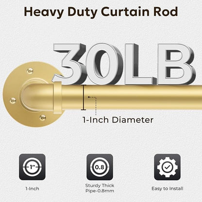 Zeerobee Curtain Rods for Windows 48 to 84, 1 Inch Industrial Wrap Around Gold Curtain Rod, Indoor/Outdoor Room Divider Adjustable Drapery Pole, 48"-86"