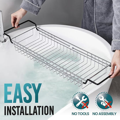 TAILI Bathtub Tray Table for Luxury Bath, Expandable Extra Wide Bthtub Caddy with Reading Holder, 304 Stainless Steel Over The Tub Bath Tray for Bathroom Accessories