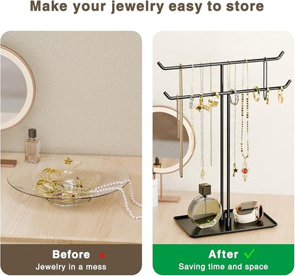 Bussdis Necklace Stand: Black Metal Necklace Organizer for Home Decor