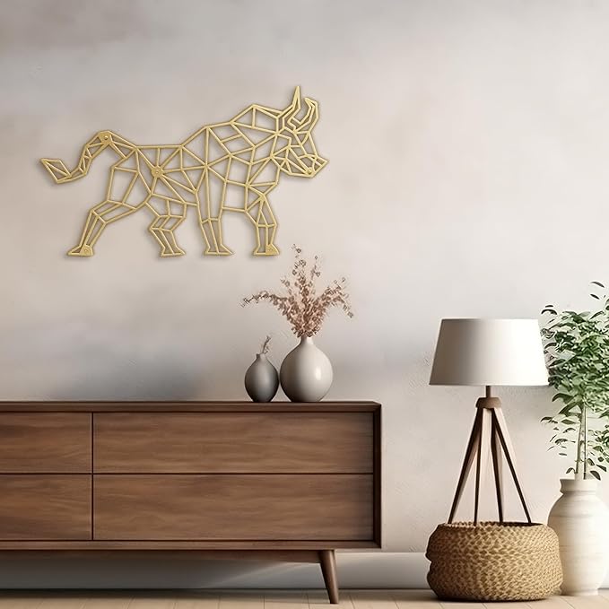 SIGNLEADER Metal Wall Art Decor Bull Warrior Modern Abstract Wall Sculpture Hangings Home Decoration for Living Room, Bedroom, Bathroom, Kitchen, Outdoor - 12" Gold