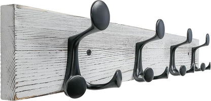 SKOLOO 24-Inch Wood Coat Rack Wall Mount with 4 Triple Hooks - Ideal for Family Entrances, Classrooms, and Pet Supplies Storage - Perfect Coat Hooks for Wall,Distressed White Wash
