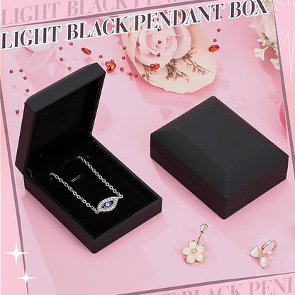 Yinkin 12 Pcs Black Velvet Jewelry Boxes LED Light Display Ring Necklace Bracelet Chain Gift Box Bulk Wedding Proposal Anniversary (Pendant Box,Square)