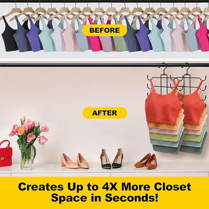 1 Pack Tank Top Hanger Space Saving, Dorm Room Essentials, Stainless Steel Closet-Organizer-and-Storage for Small Space, Non-Slip 6-Tier Hanging Sport Bras Holder