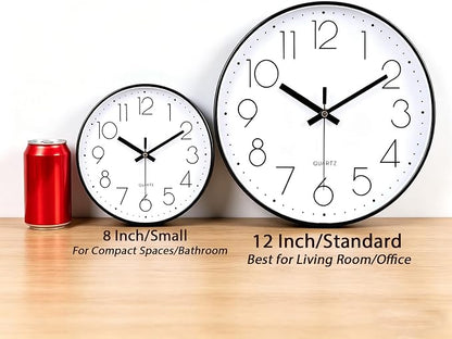jomparis 12 Inch Wall Clock Silent Non Ticking Battery Operated Quartz Modern Decorative Round Wall Clock for Office Classroom School (Black)