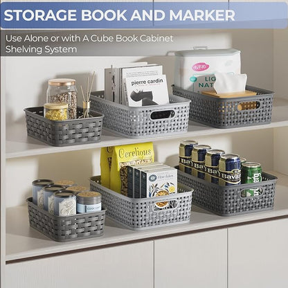 6 Pack Plastic Storage Baskets, Small Baskets for Organizing, Plastic Storage Bins Wicker Pantry Organizer Bins Household Toys for Laundry Room, Bedrooms, Kitchens, Cabinets, Countertops
