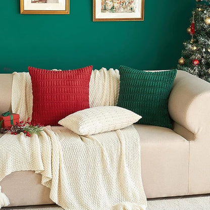 MIULEE Pack of 2 Dark Green Corduroy Decorative Pillow Covers 18x18 Inch Soft Boho Striped Throw Pillow Covers Modern Farmhouse Home Decor for Sofa Living Room Couch Bed