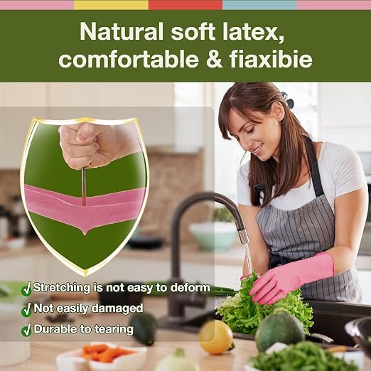 Kitchen Gloves for Washing Dishes - 5 Pairs Rubber Cleaning Gloves for Household Cleaning Gardening, Non-Slip Dishwashing Gloves Reusable for Women Men Large