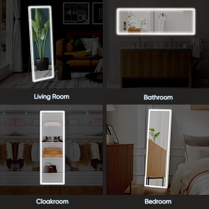 OLIXIS 21"x 64" LED Full Length Mirror with Lights, Standing Lighted Floor Full Body Mirror with 3 Color Lighting, Wall Mounted Mirrors for Bedroom, Bathroom, Entryway with Tempered Glass