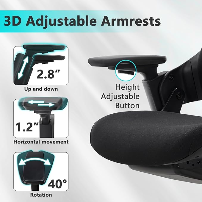 CLATINA Office Chair Swivel Executive Chair, Adjustable Ergonomic Computer Chair with 3D Armrest and Lumbar Support, Mesh Backrest Task Chair for Home Office Conference Room, Studio, 2 Pack