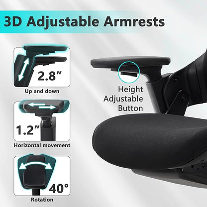 CLATINA Office Chair Swivel Executive Chair, Adjustable Ergonomic Computer Chair with 3D Armrest and Lumbar Support, Mesh Backrest Task Chair for Home Office Conference Room, Studio, 2 Pack