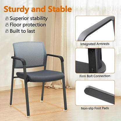 CLATINA Mesh Back Stacking Arm Chairs with Upholstered Fabric Seat and Ergonomic Lumber Support for Office School Church Guest Reception Grey (Gray-4 Pack)