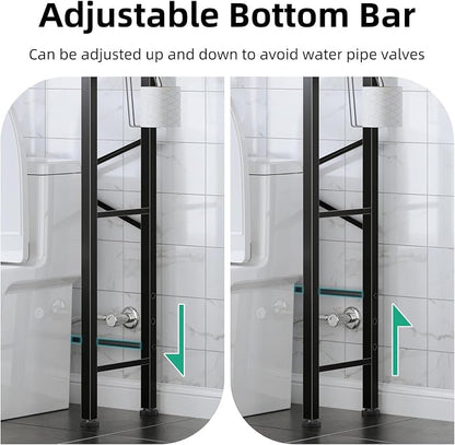 Kalrin Over The Toilet Storage with X Shape Side Guardrail, 3-Tier Over Toilet Storage Rack with Drain Basket, Freestanding Bathroom Organizer for Balcony Laundry, Vintage Brown