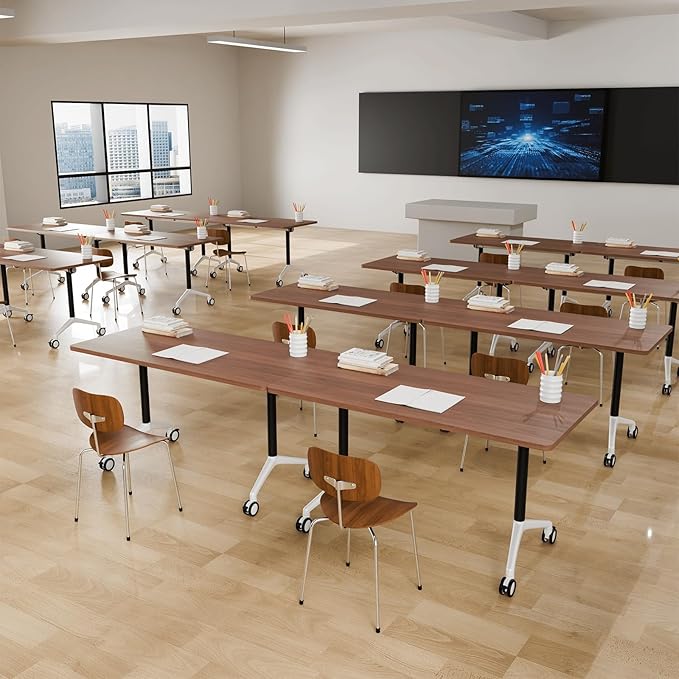 Folding Conference Table，Modular Conference Room Tables with 360° Mobile Silent Wheels, Modern Flip Top Locking Rolling Meeting Table for Office Classroom School Business Space Saving (8, 55.1in)