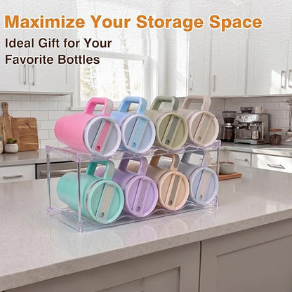 Large Compartment Water Bottle Organizer, Stackable Water Bottle Holder for Stanley 40 oz Tumbler, Clear Tumbler Organizer for Cabinet, Kitchen Pantry or Countertop, 3 Pack (2 Pack)