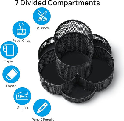 Topwey Pen Holder for Desk, 360 Rotating Pencil Holder, Cup Holder for Desk Office, Desk Organizers and Accessories in Black
