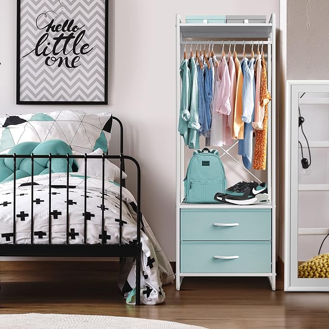 Sorbus Premium Cothing Rack with Drawers - Heavy Duty Wardrobe Closet with Metal Frame & Wooden Top - 70Inch Tall Garment Rack- Lightweight Freestanding Coat Closet - for Hallway, Bedroom