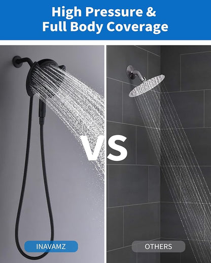 INAVAMZ Shower Head with Handheld High Pressure: Hand Held Shower Head & Rain Shower Head 2-IN-1 Shower Head with 59" Rotatable Stainless Steel Hose, Shower Trim Systems, Black 2.5 GPM 23233