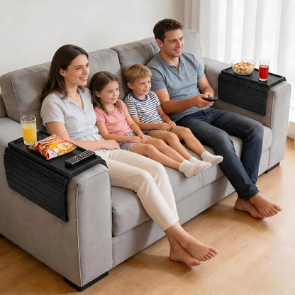 Black Acacia Wood Couch Armrest Table, Couch Arm Tray, Foldable Anti-Slip Bamboo Couch Tray, Sofa Cup Holder for Drink Snacks Remote Control