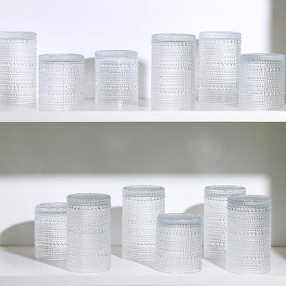 Moretoes Water Glass Cups Set of 2 Hobnail Drinking Glasses, Vintage Glassware 12 Oz Highball Glasses & 10 Oz Cocktail Glasses, Clear Embossed Tumbler Glassware Set for Whiskey, Beer, Juice, Milk