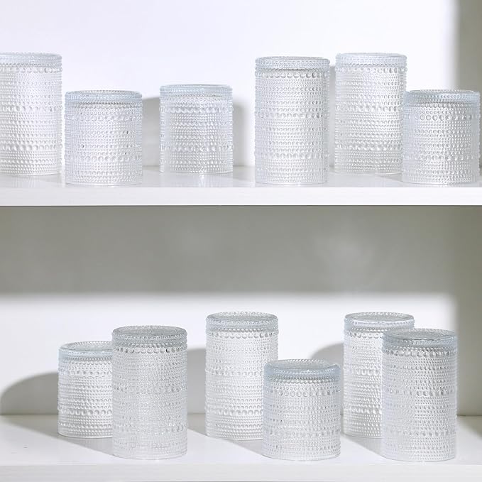 Moretoes Hobnail Drinking Glasses Set of 16, 12 Oz Highball Glasses & 10 Oz Cocktail Glasses, Clear Embossed Boho Glass Cups Kitchen Bar Tumbler Glassware Set for Whiskey, Beer, Juice, Milk (Clear)