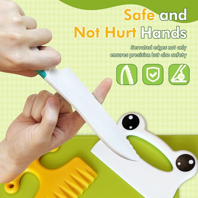 Chanking 13 Pieces Kids Safe Knife Set for Real Cooking Child-Friendly Plastic Chef Tools Montessori Kitchen Toys for Toddlers Birthday Gifts for Boys and Girls Ages 4+ (B)