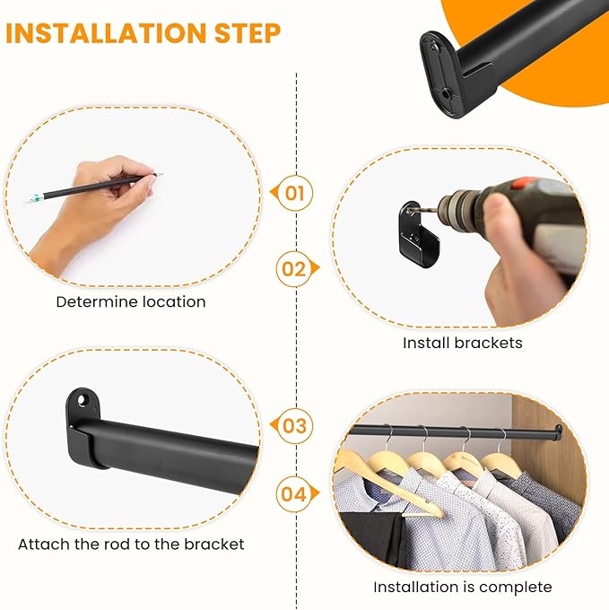Oval Closet Rod for Hanging Clothes Adjustable Closet Rods 18 to 87 Inch Heavy Duty Black Poles Bar Closet Rod Expandable for Wardrobes Laundry RV