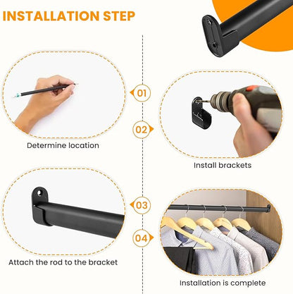Oval Closet Rod for Hanging Clothes Adjustable Closet Rods 18 to 40 Inch Heavy Duty Black Poles Bar Closet Rod Expandable for Wardrobes Laundry RV