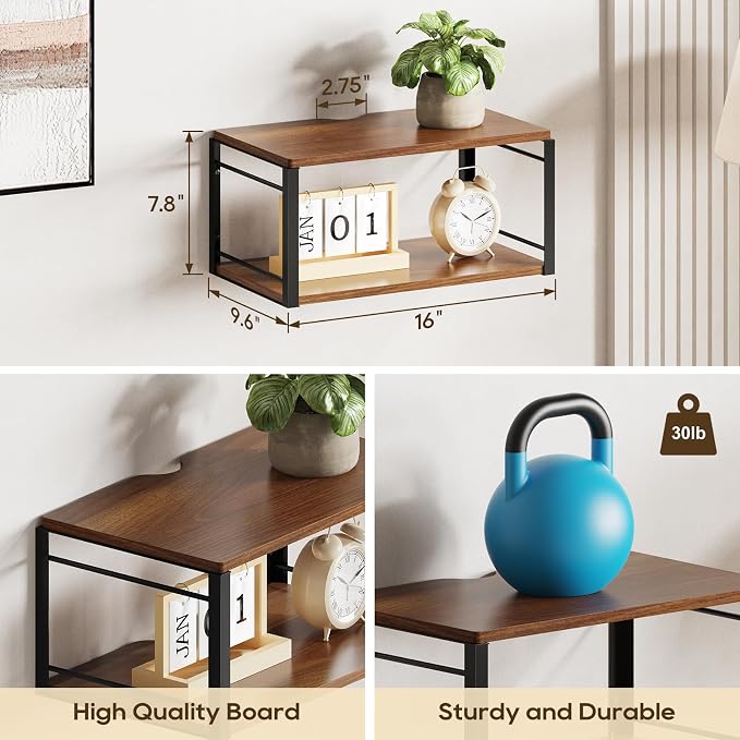 Floating Nightstand, Wood Bedside Shelf Wall Mounted Nightstand, Floating Bedside Table Wall Shelf for Bedroom, Living Room, Bathroom, Kitchen, Office (Vintage Brown)