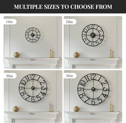 Cuspin 36 Inch Wall Clock, Large Wall Clock Decorative for Living Room, Arabic Numerals Non Ticking Battery-Operated Metal Round Modern Black Wall Clocks for Kitchen, Bedroom, Dining Room, Office