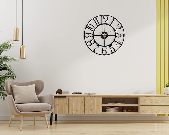 muyika Large Metal Wall Clock | 20 inch Size Silent Battery Operated Large Size Analog Black Wall Clocks | Modern Wall Decor for Living Room Bedroom Kitchen Home Office