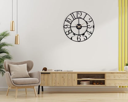 muyika Large Metal Wall Clock | 20 inch Size Silent Battery Operated Large Size Analog Black Wall Clocks | Modern Wall Decor for Living Room Bedroom Kitchen Home Office