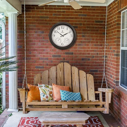 18 inch Outdoor Clocks for Patio Large Waterproof with Thermometer - Black Indoor Outdoor Clock with Temperature and Humidity for Wall - Weatherproof, Accurate & Easy to Read for Pool, Patio & Garden