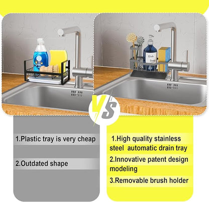 Fssvcd Maifan Sink Caddy Sponge Holder for Kitchen with Brush Holder and Stainless Steel Self Drain Tray, Rustproof Kitchen Sink Organizer for Sponge, Soap Dispenser Storage Accessories Dark Gray