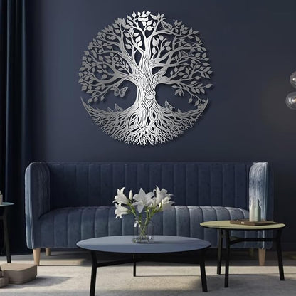 Yemwot Metal Tree of Life Wall Decor, Circle of Life Metal Tree Wall Art, Branch Art, Spiritual Decor, Modern Sculpture Decoration, Living Room Bedroom (Sliver-Tree 4, 18"x 18"| 47x47cm)