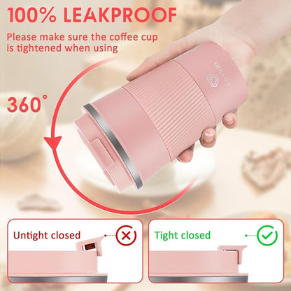 CS COSDDI 12 oz Stainless Steel Vacuum Insulated Tumbler - Coffee Travel Mug Spill Proof with Lid - Coffee Cups for Keep Hot/Ice Coffee,Tea and Beer (3rd light pink)