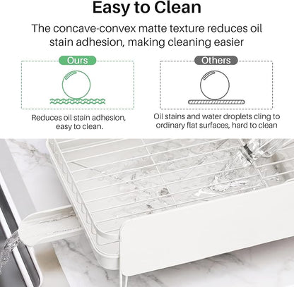 SNTD Dish Drying Rack - Large Dish Racks for Kitchen Counter, Expandable Dish Drainers with Cutlery Holder Stainless Steel Rustproof (White)