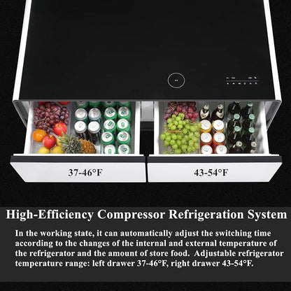 Smart Coffee Table with Fridge and Bluetooth, Smart Refrigerator Table with Dual Speakers, 15W Wireless Charger, Control Panel, Outlet Protection, USB Port, Atmosphere Light, LT135 Pro-White