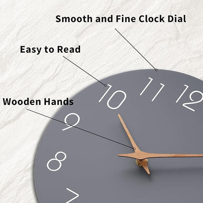 Mosewa Wall Clock Silent Non Ticking Decorative for Kitchen Bedroom Bathroom Office Living Room Battery Operated 10 Inch Gray Modern Simple